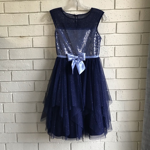 Jona Michelle Blue 2 Pc Fit & Flare Fancy Tulle Dress w/shrug Girl's Size 12 - Picture 3 of 11